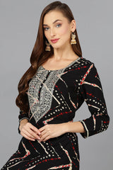 Black Rayon Printed Straight Fit KurtI Set