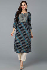 Blue Cotton Printed Straight Fit KurtI Set