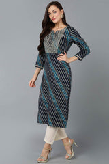 Blue Cotton Printed Straight Fit KurtI Set