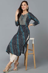 Blue Cotton Printed Straight Fit KurtI Set