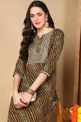 Green Rayon Leheriya Straight Fit KurtI Set