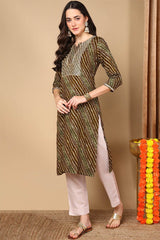 Green Rayon Leheriya Straight Fit KurtI Set