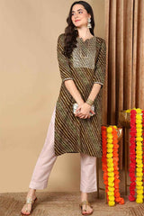 Green Rayon Leheriya Straight Fit KurtI Set