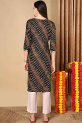 Black Rayon Embroidered Round Neck KurtI Set