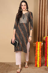 Black Rayon Embroidered Round Neck KurtI Set