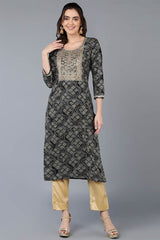 Black Rayon Bandhani Round Neck KurtI Set