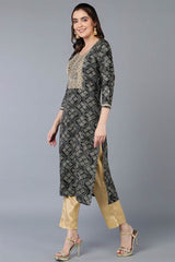 Black Rayon Bandhani Round Neck KurtI Set