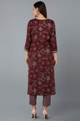 Red Cotton Bandhani Round Neck KurtI Set