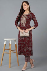 Red Cotton Bandhani Round Neck KurtI Set