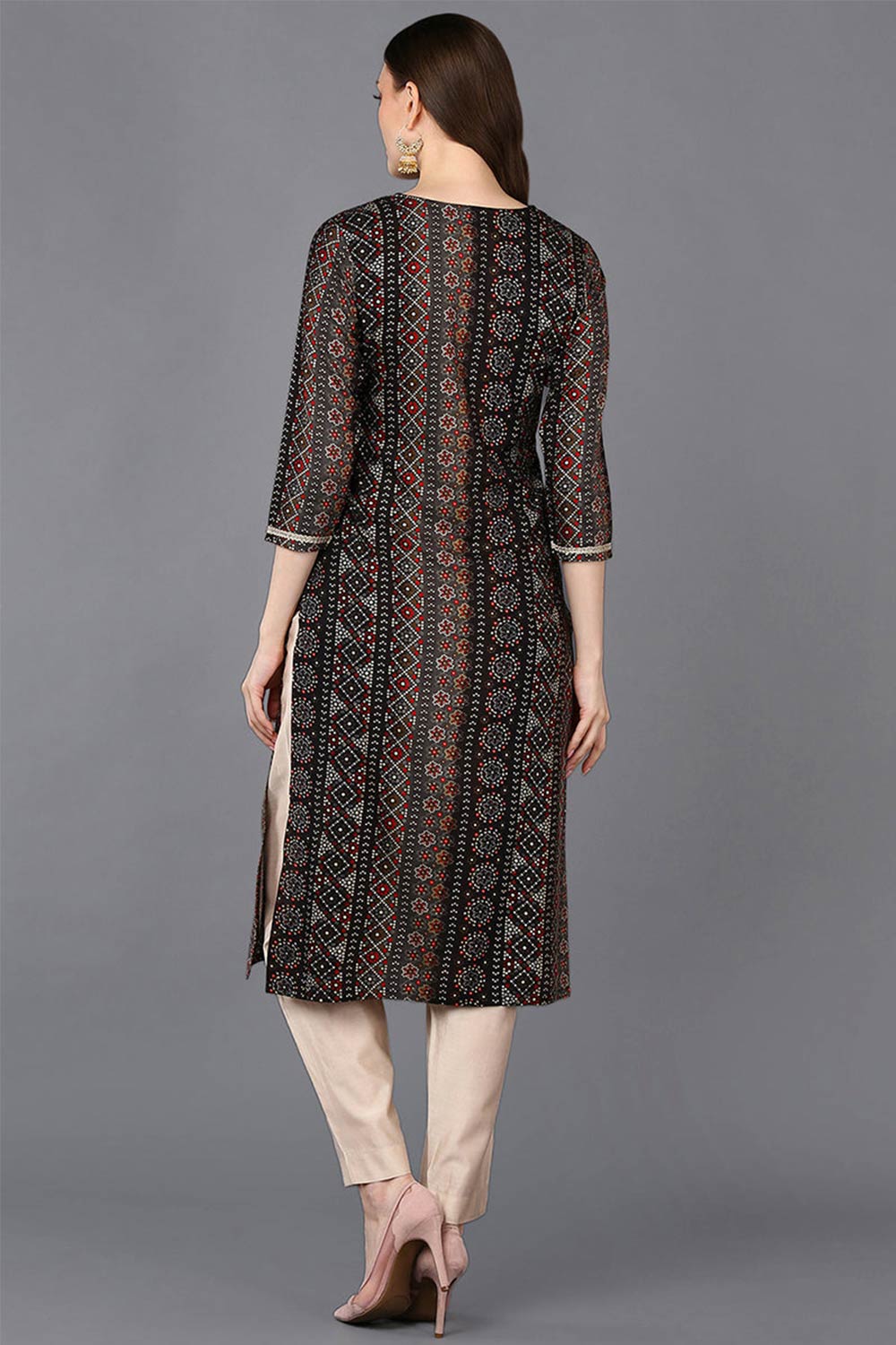 Black Rayon Embroidered Round Neck KurtI Set