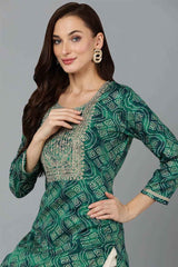 Green Cotton Printed Straight Fit KurtI Set