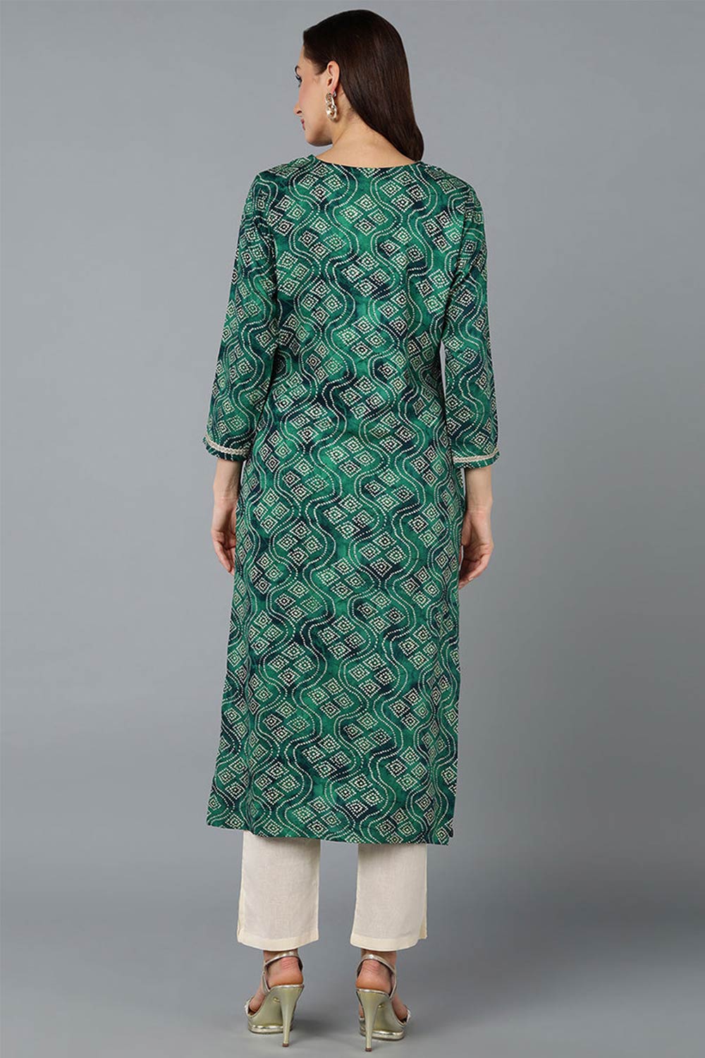 Green Cotton Printed Straight Fit KurtI Set