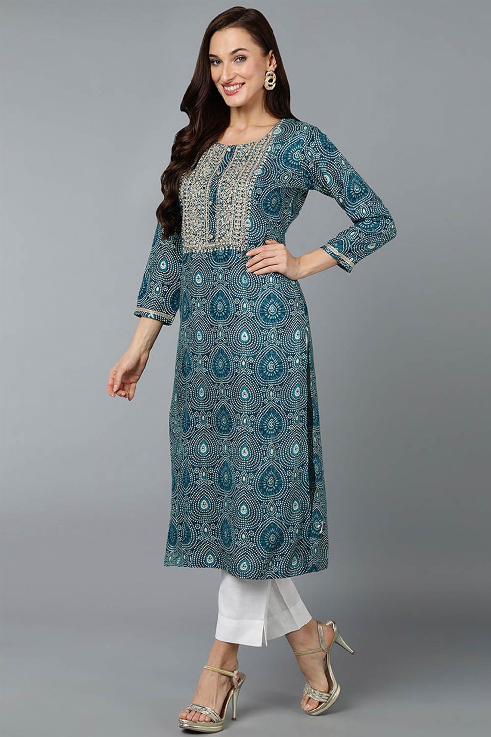 Green Cotton Printed Straight Fit KurtI Set