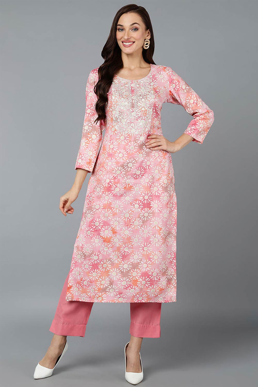 Green Cotton Printed Straight Fit KurtI Set