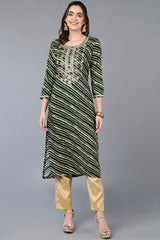 Green Rayon Leheriya Straight Fit KurtI Set