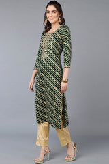 Green Rayon Leheriya Straight Fit KurtI Set