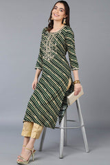 Green Rayon Leheriya Straight Fit KurtI Set