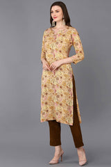 Beige Rayon Floral Straight Fit KurtI Set