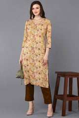 Beige Rayon Floral Straight Fit KurtI Set