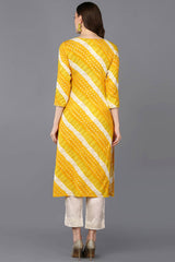 Yellow Rayon Floral Print Round Neck KurtI Set