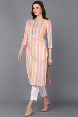 Multi-Color Cotton Stripe Straight Fit KurtI Set