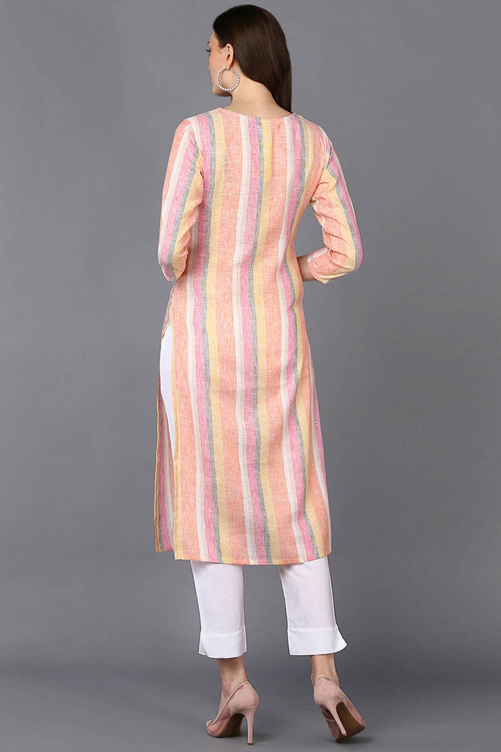 Multi-Color Cotton Stripe Straight Fit KurtI Set