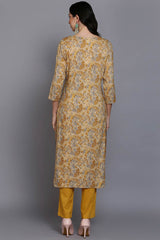 Yellow Rayon Floral Straight Fit KurtI Set