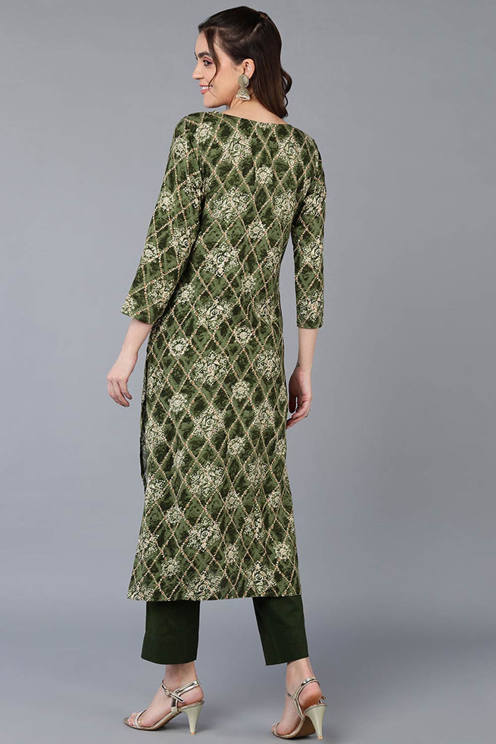 Green Rayon Printed Straight Fit KurtI Set