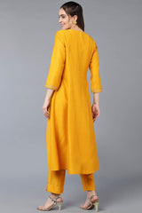 Yellow Silk Blend V Neck KurtI Set