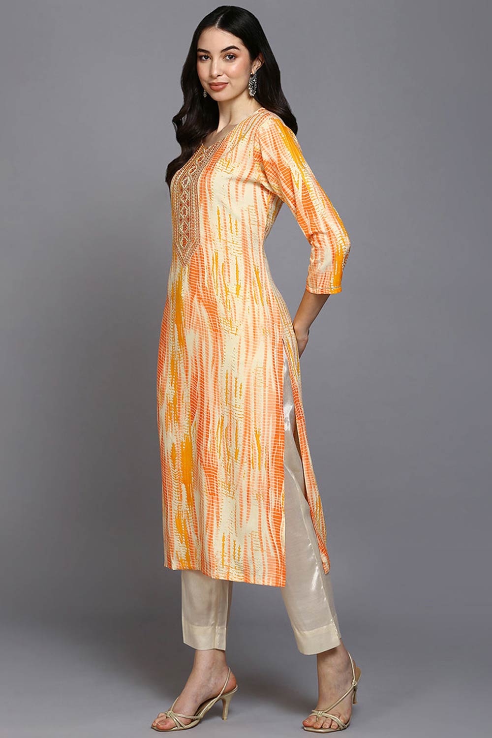 White Rayon Abstract Print Straight Fit KurtI Set