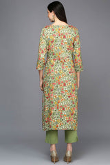 Green Rayon Floral Print Keyhole Neck KurtI Set