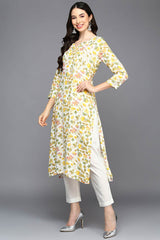 White Rayon Floral Print V Neck KurtI Set