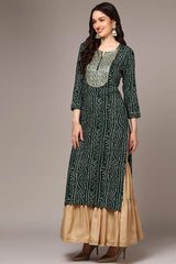 Green Rayon Printed Straight Fit KurtI Set