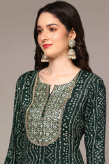 Green Rayon Printed Straight Fit KurtI Set