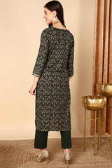 Green Rayon Printed Straight Fit KurtI Set