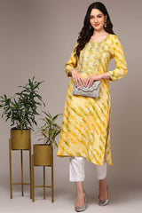 Yellow Rayon Floral Print Round Neck KurtI Set