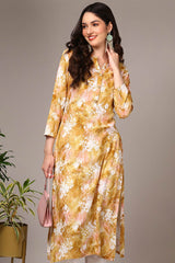 Yellow Rayon Floral Straight Fit KurtI Set