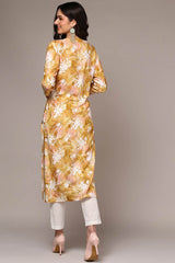 Yellow Rayon Floral Straight Fit KurtI Set