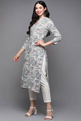 Grey Rayon Bandhani Band Collar KurtI Set