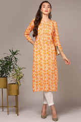 Orange Rayon Keyhole Neck KurtI Set