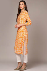 Orange Rayon Keyhole Neck KurtI Set