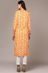 Orange Rayon Keyhole Neck KurtI Set