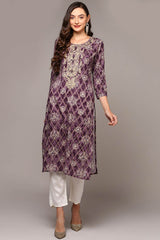 Purple Rayon Round Neck KurtI Set