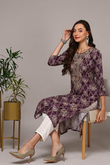 Purple Rayon Round Neck KurtI Set