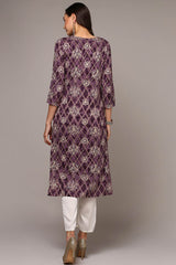 Purple Rayon Round Neck KurtI Set