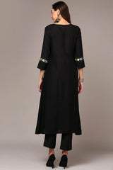 Black Rayon Bandhani Round Neck KurtI Set