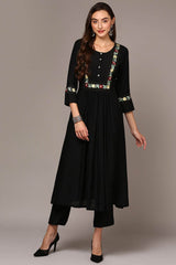 Black Rayon Bandhani Round Neck KurtI Set