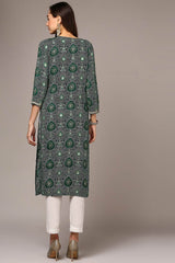 Green Rayon Embroidered Round Neck KurtI Set