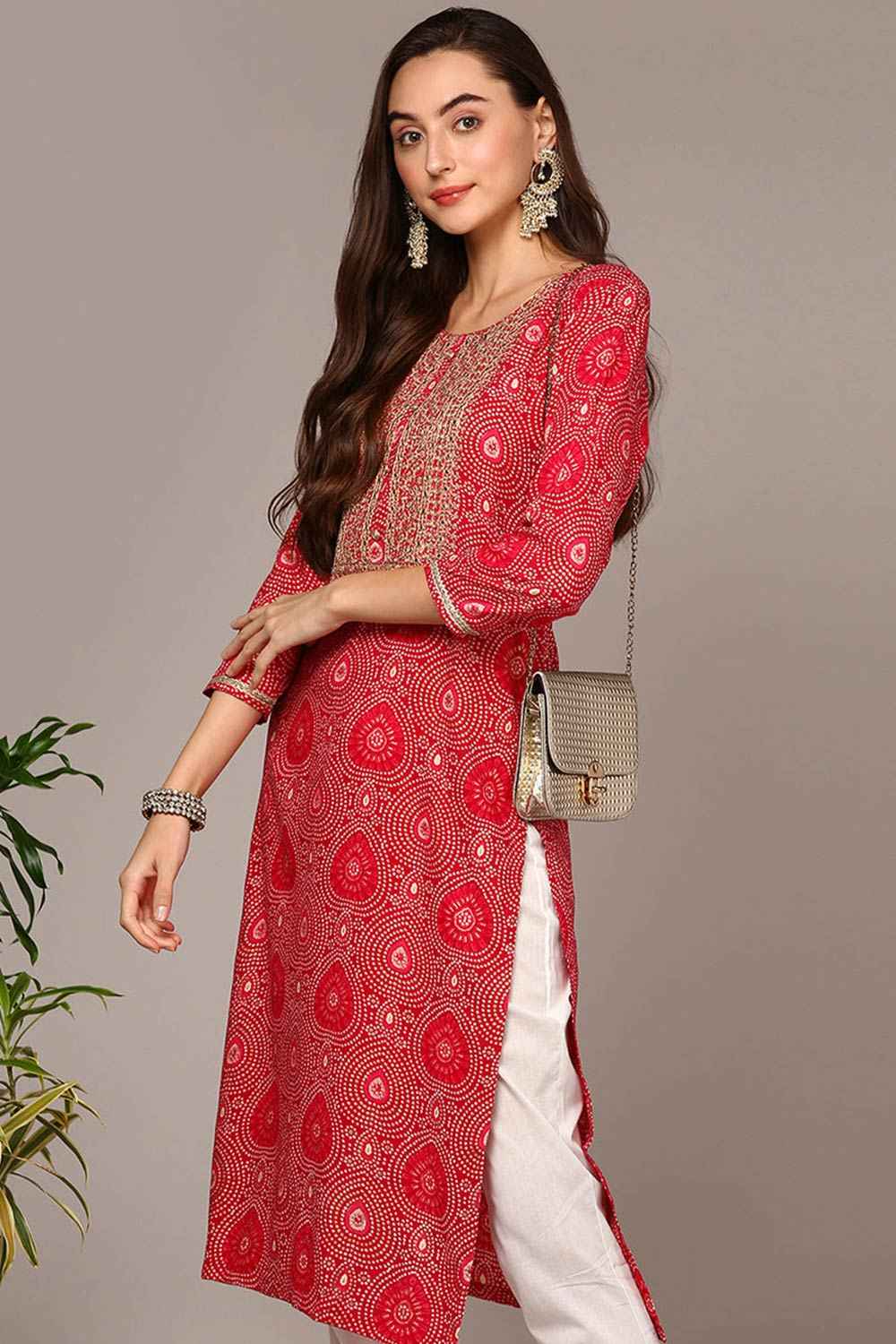 Pink Rayon Keyhole Neck KurtI Set