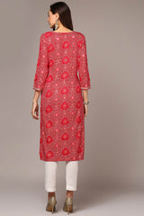 Pink Rayon Keyhole Neck KurtI Set